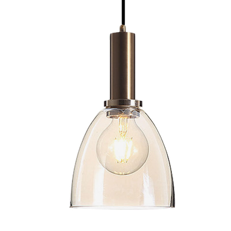 Curved Shade Living Room Pendant Lighting Amber/Clear Glass Simple Style Hanging Light with Brass Lamp Socket Clearhalo 'Ceiling Lights' 'Glass shade' 'Glass' 'Modern Pendants' 'Modern' 'Pendant Lights' 'Pendants' Lighting' 1127564