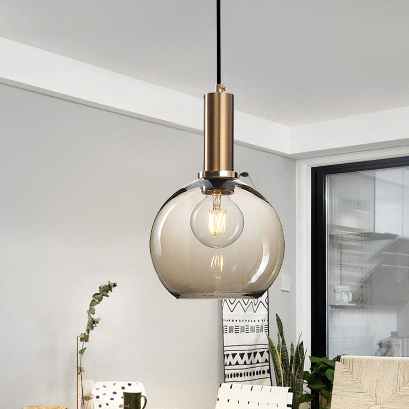 Curved Shade Living Room Pendant Lighting Amber/Clear Glass Simple Style Hanging Light with Brass Lamp Socket Amber 8" Clearhalo 'Ceiling Lights' 'Glass shade' 'Glass' 'Modern Pendants' 'Modern' 'Pendant Lights' 'Pendants' Lighting' 1127570