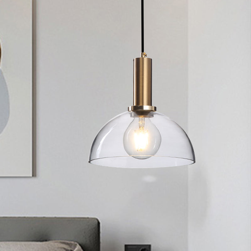 Curved Shade Living Room Pendant Lighting Amber/Clear Glass Simple Style Hanging Light with Brass Lamp Socket Clearhalo 'Ceiling Lights' 'Glass shade' 'Glass' 'Modern Pendants' 'Modern' 'Pendant Lights' 'Pendants' Lighting' 1127575