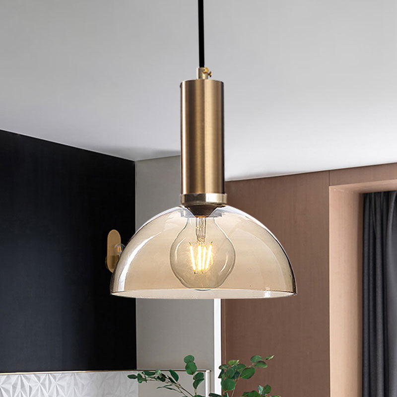 Curved Shade Living Room Pendant Lighting Amber/Clear Glass Simple Style Hanging Light with Brass Lamp Socket Amber 10" Clearhalo 'Ceiling Lights' 'Glass shade' 'Glass' 'Modern Pendants' 'Modern' 'Pendant Lights' 'Pendants' Lighting' 1127579