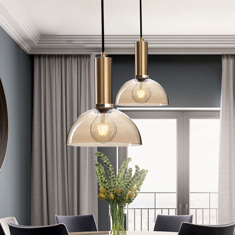 Curved Shade Living Room Pendant Lighting Amber/Clear Glass Simple Style Hanging Light with Brass Lamp Socket Clearhalo 'Ceiling Lights' 'Glass shade' 'Glass' 'Modern Pendants' 'Modern' 'Pendant Lights' 'Pendants' Lighting' 1127580