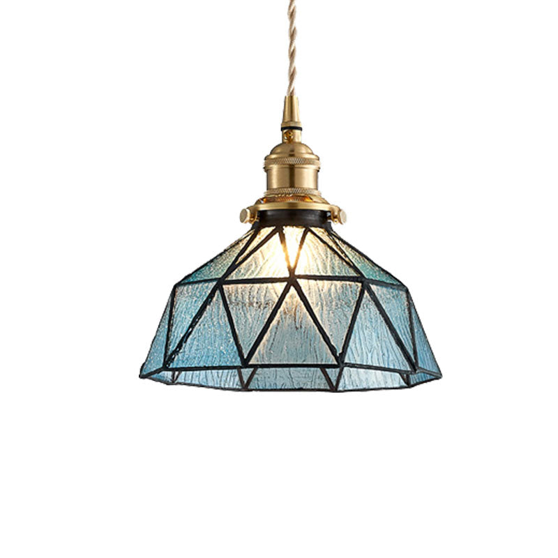 Polyhedron Domed Pendant Lamp 1 Head Tiffany Style Glass Suspension Light for Gallery Clearhalo 'Ceiling Lights' 'Glass shade' 'Glass' 'Modern Pendants' 'Modern' 'Pendant Lights' 'Pendants' Lighting' 1127595