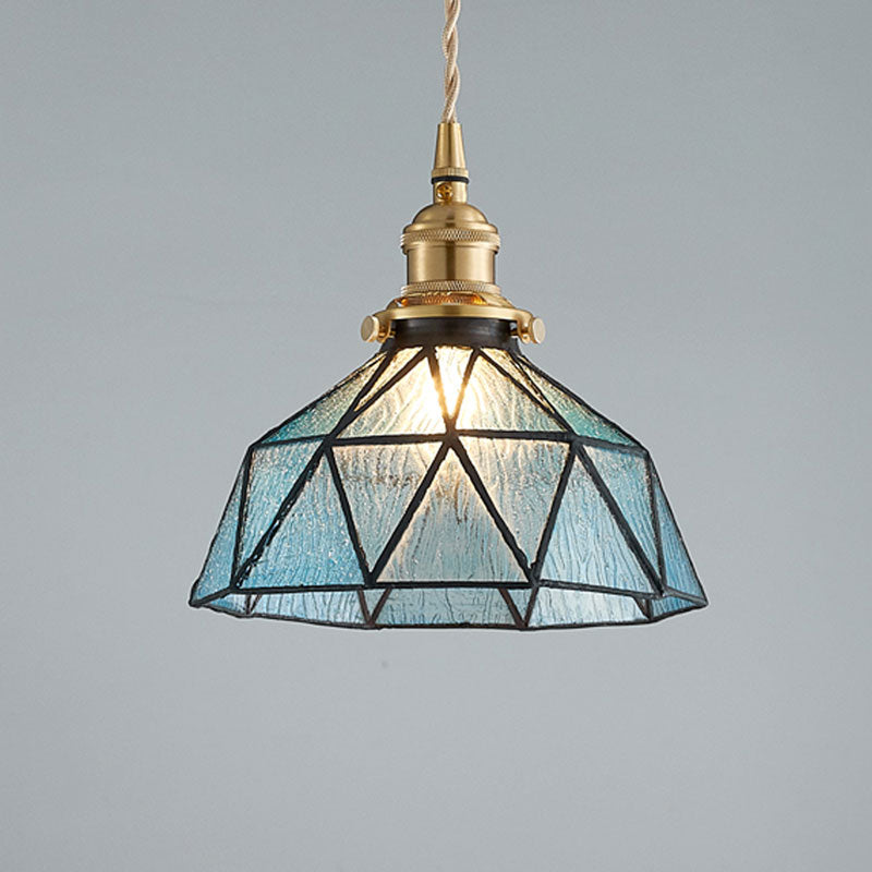 Polyhedron Domed Pendant Lamp 1 Head Tiffany Style Glass Suspension Light for Gallery Clearhalo 'Ceiling Lights' 'Glass shade' 'Glass' 'Modern Pendants' 'Modern' 'Pendant Lights' 'Pendants' Lighting' 1127596