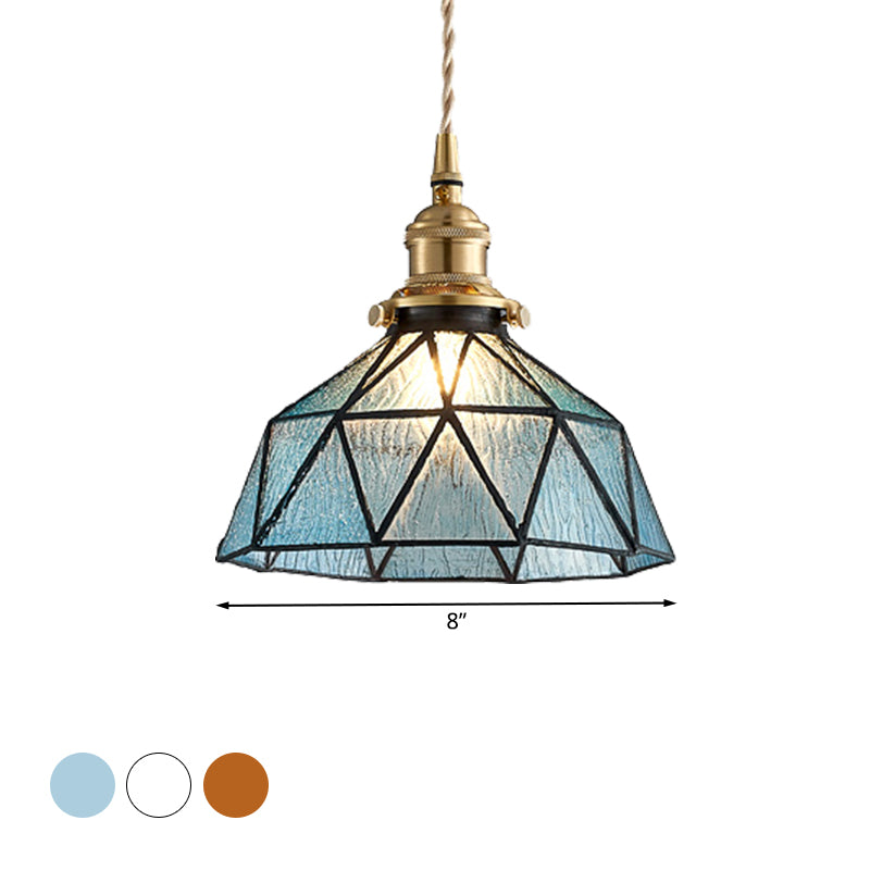 Polyhedron Domed Pendant Lamp 1 Head Tiffany Style Glass Suspension Light for Gallery Clearhalo 'Ceiling Lights' 'Glass shade' 'Glass' 'Modern Pendants' 'Modern' 'Pendant Lights' 'Pendants' Lighting' 1127597