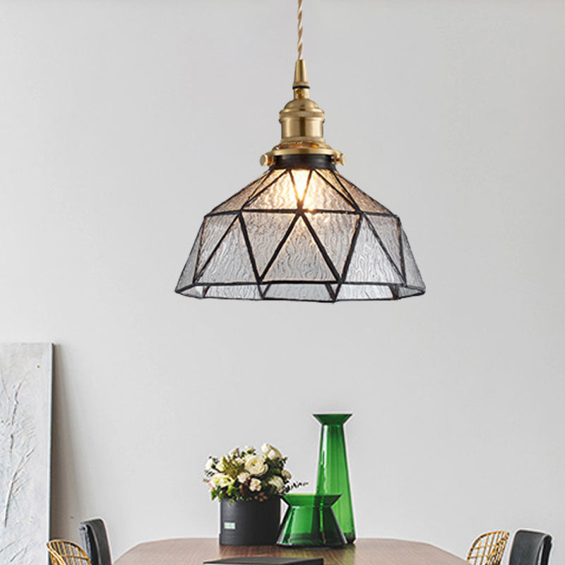 Polyhedron Domed Pendant Lamp 1 Head Tiffany Style Glass Suspension Light for Gallery Clearhalo 'Ceiling Lights' 'Glass shade' 'Glass' 'Modern Pendants' 'Modern' 'Pendant Lights' 'Pendants' Lighting' 1127599