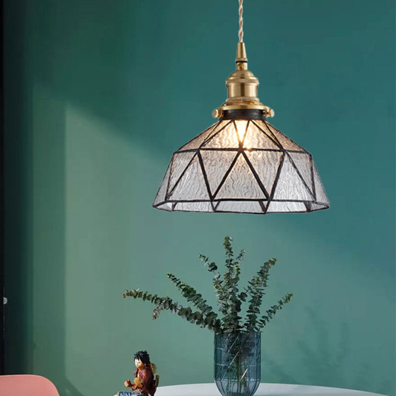 Polyhedron Domed Pendant Lamp 1 Head Tiffany Style Glass Suspension Light for Gallery Clearhalo 'Ceiling Lights' 'Glass shade' 'Glass' 'Modern Pendants' 'Modern' 'Pendant Lights' 'Pendants' Lighting' 1127600