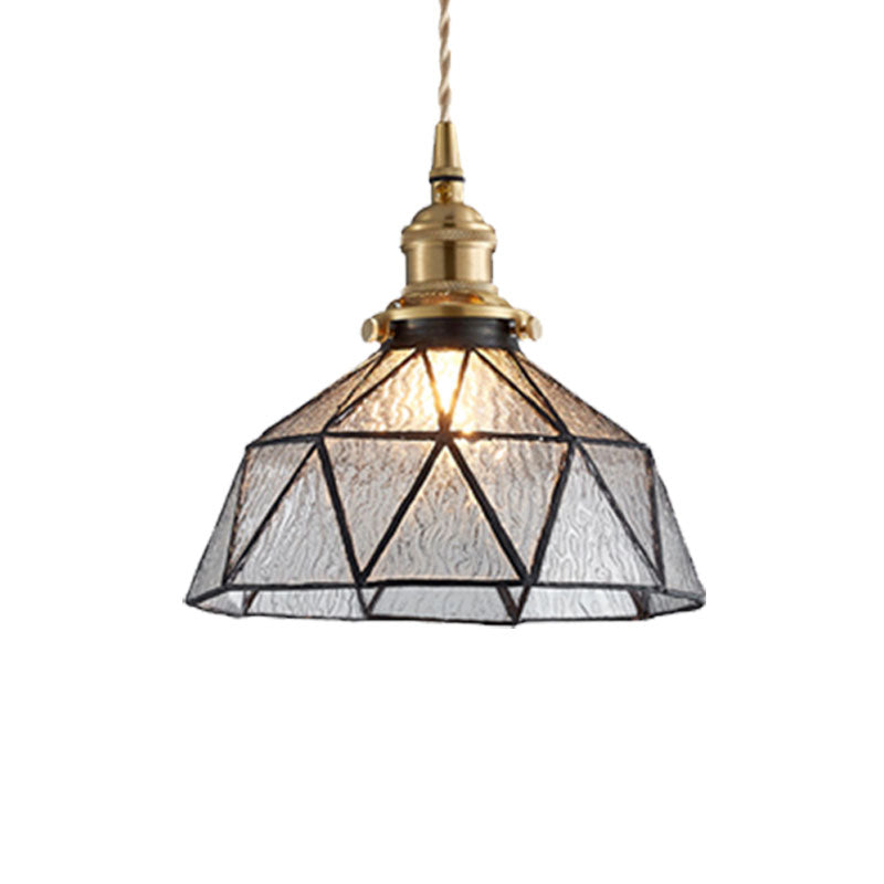 Polyhedron Domed Pendant Lamp 1 Head Tiffany Style Glass Suspension Light for Gallery Clearhalo 'Ceiling Lights' 'Glass shade' 'Glass' 'Modern Pendants' 'Modern' 'Pendant Lights' 'Pendants' Lighting' 1127601