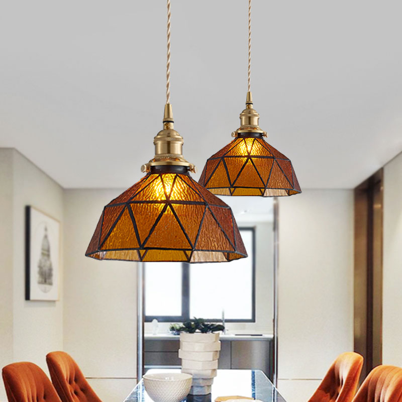 Polyhedron Domed Pendant Lamp 1 Head Tiffany Style Glass Suspension Light for Gallery Clearhalo 'Ceiling Lights' 'Glass shade' 'Glass' 'Modern Pendants' 'Modern' 'Pendant Lights' 'Pendants' Lighting' 1127603