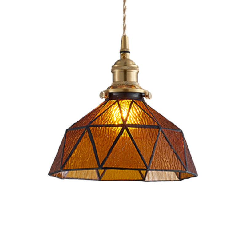 Polyhedron Domed Pendant Lamp 1 Head Tiffany Style Glass Suspension Light for Gallery Clearhalo 'Ceiling Lights' 'Glass shade' 'Glass' 'Modern Pendants' 'Modern' 'Pendant Lights' 'Pendants' Lighting' 1127604