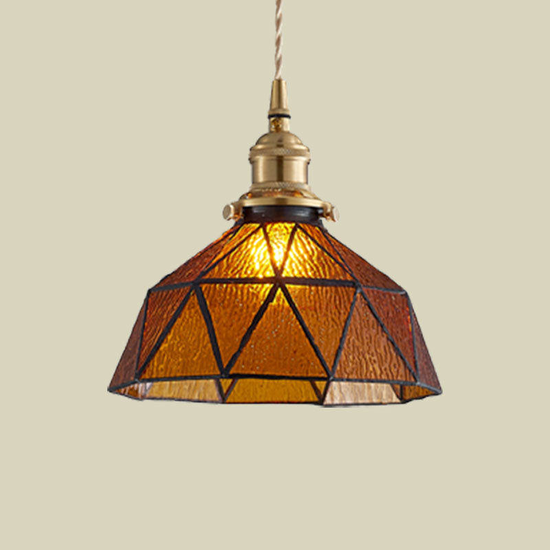 Polyhedron Domed Pendant Lamp 1 Head Tiffany Style Glass Suspension Light for Gallery Clearhalo 'Ceiling Lights' 'Glass shade' 'Glass' 'Modern Pendants' 'Modern' 'Pendant Lights' 'Pendants' Lighting' 1127605