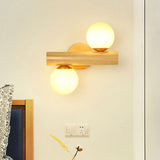 Milk Glass Globe Wall Light with Wooden Base 2 Lights Contemporary Wall Lamp in White for Bathroom Wood Clearhalo 'Modern wall lights' 'Modern' 'Wall Lamps & Sconces' 'Wall Lights' Lighting' 1127606