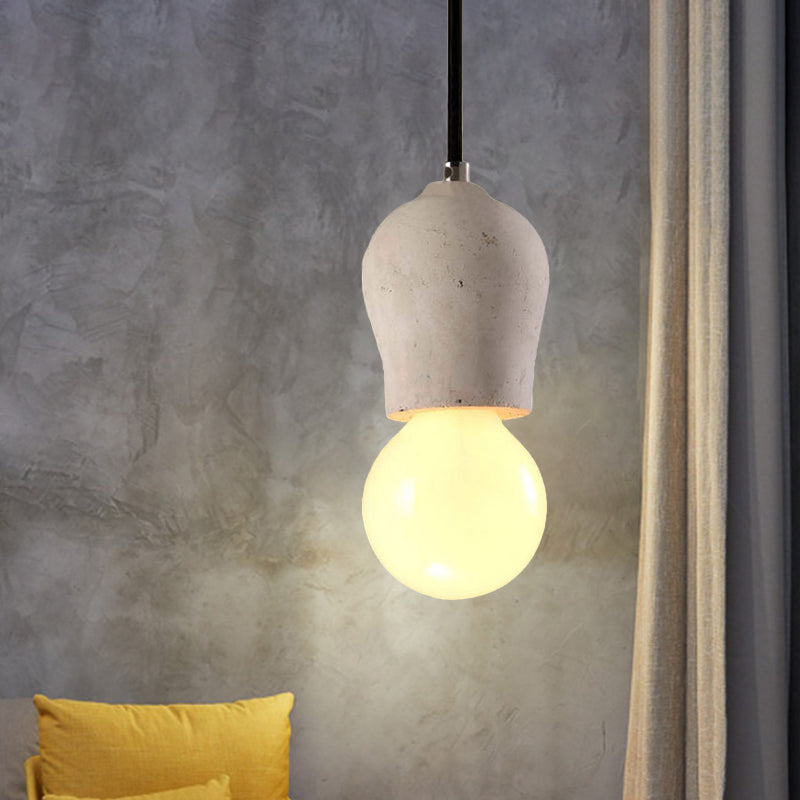 Cement Open Bulb Hanging Lamp 1 Light Minimalist Style Mini Pendant Light for Cafe Restaurant Grey B Clearhalo 'Ceiling Lights' 'Modern Pendants' 'Modern' 'Pendant Lights' 'Pendants' Lighting' 1127616