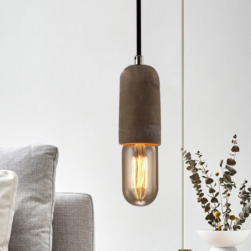 Cement Open Bulb Hanging Lamp 1 Light Minimalist Style Mini Pendant Light for Cafe Restaurant Grey C Clearhalo 'Ceiling Lights' 'Modern Pendants' 'Modern' 'Pendant Lights' 'Pendants' Lighting' 1127621