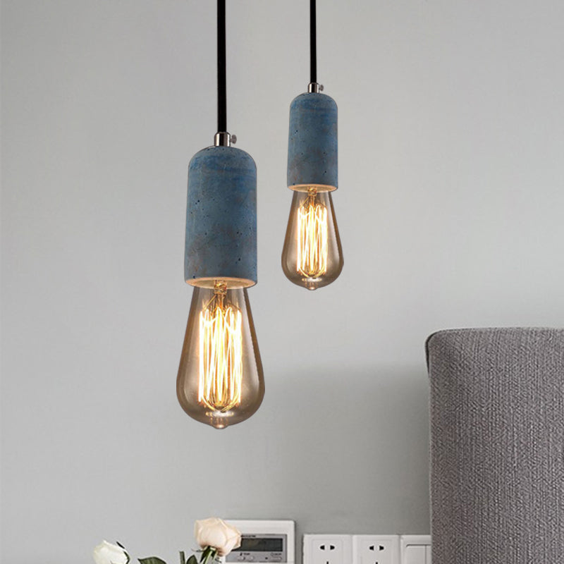 Cement Open Bulb Hanging Lamp 1 Light Minimalist Style Mini Pendant Light for Cafe Restaurant Blue C Clearhalo 'Ceiling Lights' 'Modern Pendants' 'Modern' 'Pendant Lights' 'Pendants' Lighting' 1127631