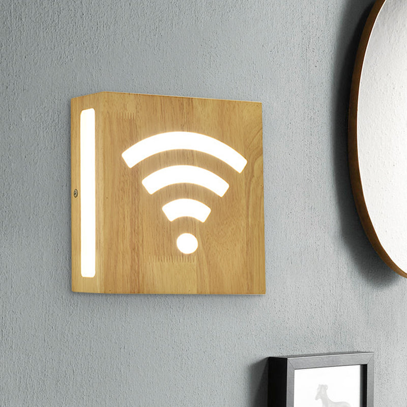 Wood Square Wall Light with Cute Pattern Modern LED Wall Sconce in Beige for Bedside Clearhalo 'Modern wall lights' 'Modern' 'Wall Lamps & Sconces' 'Wall Lights' Lighting' 1127653