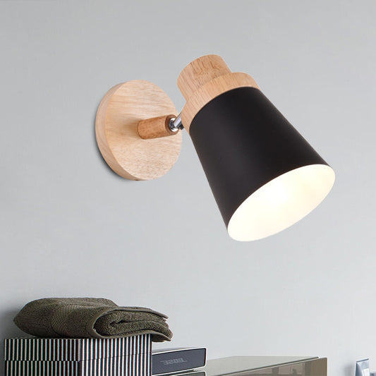 Coolie Shade Baby Room Wall Light Rotatable Metal One Bulb Nordic Style Wall Lamp Black Clearhalo 'Cast Iron' 'Glass' 'Industrial' 'Modern wall lights' 'Modern' 'Tiffany' 'Traditional wall lights' 'Wall Lamps & Sconces' 'Wall Lights' Lighting' 1127696