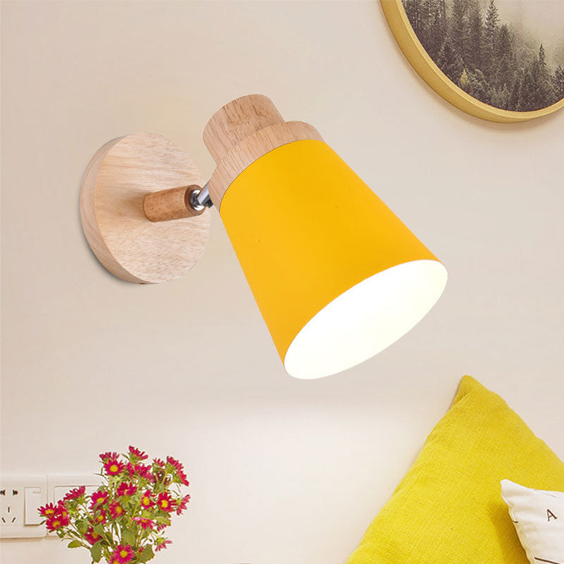 Coolie Shade Baby Room Wall Light Rotatable Metal One Bulb Nordic Style Wall Lamp Yellow Clearhalo 'Cast Iron' 'Glass' 'Industrial' 'Modern wall lights' 'Modern' 'Tiffany' 'Traditional wall lights' 'Wall Lamps & Sconces' 'Wall Lights' Lighting' 1127705