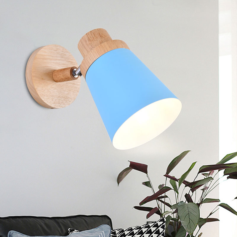 Coolie Shade Baby Room Wall Light Rotatable Metal One Bulb Nordic Style Wall Lamp Blue Clearhalo 'Cast Iron' 'Glass' 'Industrial' 'Modern wall lights' 'Modern' 'Tiffany' 'Traditional wall lights' 'Wall Lamps & Sconces' 'Wall Lights' Lighting' 1127709