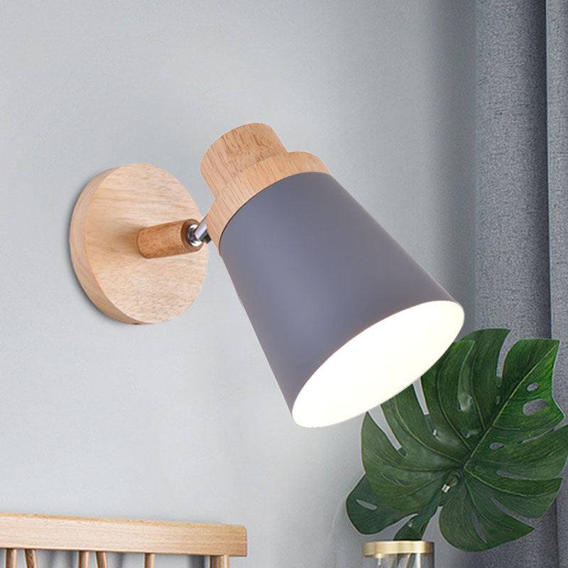 Coolie Shade Baby Room Wall Light Rotatable Metal One Bulb Nordic Style Wall Lamp Grey Clearhalo 'Cast Iron' 'Glass' 'Industrial' 'Modern wall lights' 'Modern' 'Tiffany' 'Traditional wall lights' 'Wall Lamps & Sconces' 'Wall Lights' Lighting' 1127713