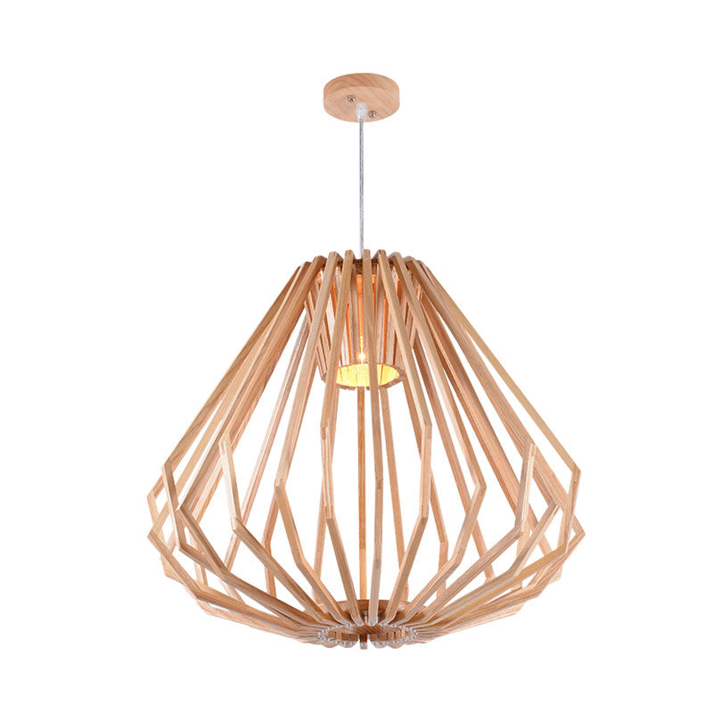 Dining Room Diamond Cafe Pendant Light Wood 1 Head Asian Style Beige Suspension Light Clearhalo 'Ceiling Lights' 'Modern Pendants' 'Modern' 'Pendant Lights' 'Pendants' Lighting' 1127736