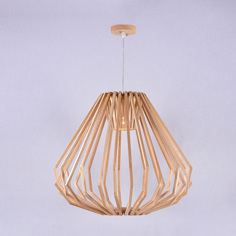 Dining Room Diamond Cafe Pendant Light Wood 1 Head Asian Style Beige Suspension Light Clearhalo 'Ceiling Lights' 'Modern Pendants' 'Modern' 'Pendant Lights' 'Pendants' Lighting' 1127737