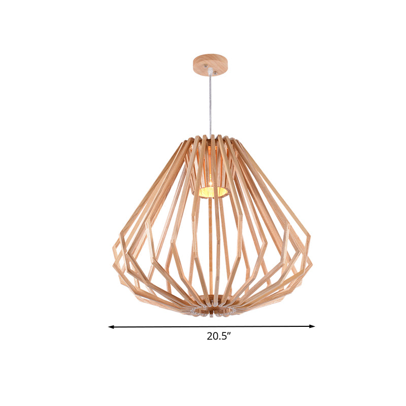 Dining Room Diamond Cafe Pendant Light Wood 1 Head Asian Style Beige Suspension Light Clearhalo 'Ceiling Lights' 'Modern Pendants' 'Modern' 'Pendant Lights' 'Pendants' Lighting' 1127738