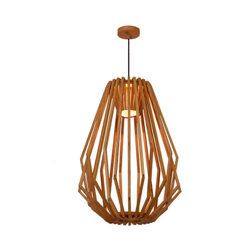 Dining Room Diamond Cafe Pendant Light Wood 1 Head Asian Style Beige Suspension Light Clearhalo 'Ceiling Lights' 'Modern Pendants' 'Modern' 'Pendant Lights' 'Pendants' Lighting' 1127741