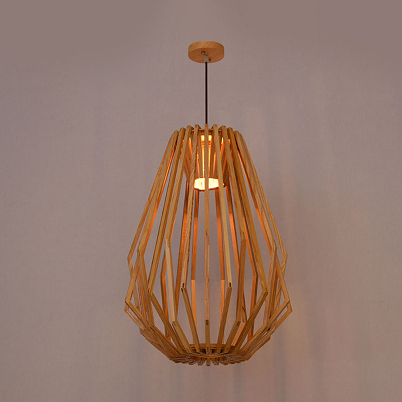 Dining Room Diamond Cafe Pendant Light Wood 1 Head Asian Style Beige Suspension Light Clearhalo 'Ceiling Lights' 'Modern Pendants' 'Modern' 'Pendant Lights' 'Pendants' Lighting' 1127742