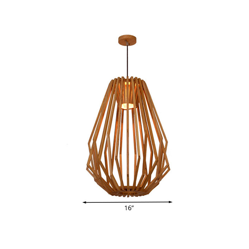 Dining Room Diamond Cafe Pendant Light Wood 1 Head Asian Style Beige Suspension Light Clearhalo 'Ceiling Lights' 'Modern Pendants' 'Modern' 'Pendant Lights' 'Pendants' Lighting' 1127743