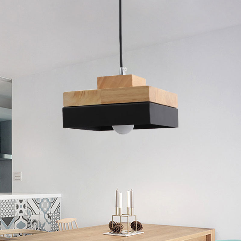 Macaron Loft Round/Square Pendant Lighting Single Light Wood Pendant Lamp for Dining Room Bookstore Clearhalo 'Ceiling Lights' 'Modern Pendants' 'Modern' 'Pendant Lights' 'Pendants' Lighting' 1127745