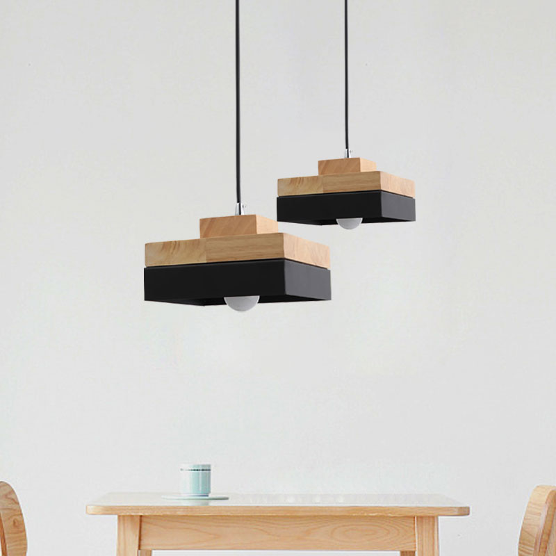 Macaron Loft Round/Square Pendant Lighting Single Light Wood Pendant Lamp for Dining Room Bookstore Clearhalo 'Ceiling Lights' 'Modern Pendants' 'Modern' 'Pendant Lights' 'Pendants' Lighting' 1127746