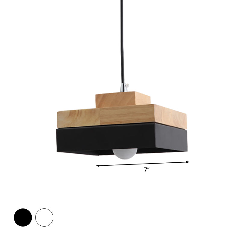 Macaron Loft Round/Square Pendant Lighting Single Light Wood Pendant Lamp for Dining Room Bookstore Clearhalo 'Ceiling Lights' 'Modern Pendants' 'Modern' 'Pendant Lights' 'Pendants' Lighting' 1127748