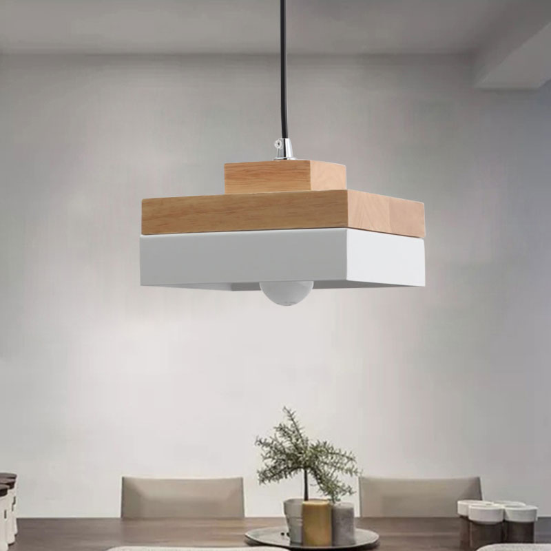 Macaron Loft Round/Square Pendant Lighting Single Light Wood Pendant Lamp for Dining Room Bookstore Clearhalo 'Ceiling Lights' 'Modern Pendants' 'Modern' 'Pendant Lights' 'Pendants' Lighting' 1127751