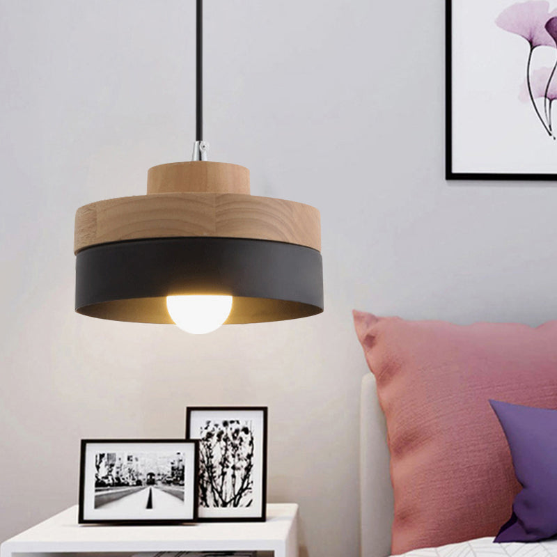 Macaron Loft Round/Square Pendant Lighting Single Light Wood Pendant Lamp for Dining Room Bookstore Clearhalo 'Ceiling Lights' 'Modern Pendants' 'Modern' 'Pendant Lights' 'Pendants' Lighting' 1127754