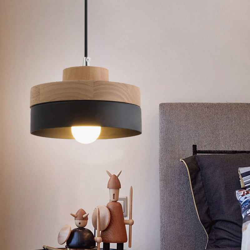 Macaron Loft Round/Square Pendant Lighting Single Light Wood Pendant Lamp for Dining Room Bookstore Clearhalo 'Ceiling Lights' 'Modern Pendants' 'Modern' 'Pendant Lights' 'Pendants' Lighting' 1127755