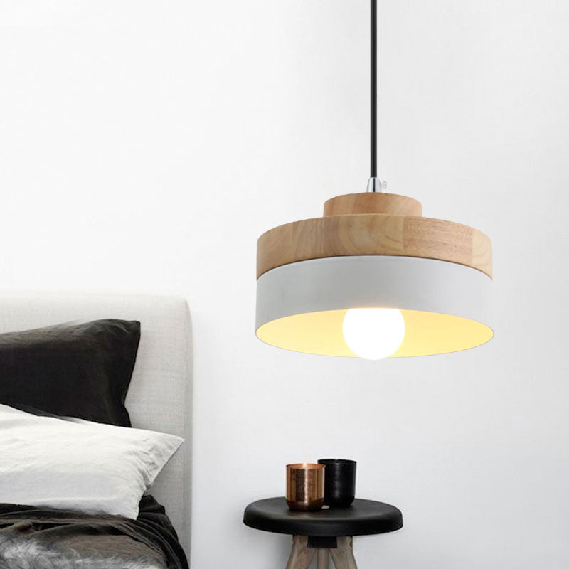 Macaron Loft Round/Square Pendant Lighting Single Light Wood Pendant Lamp for Dining Room Bookstore Clearhalo 'Ceiling Lights' 'Modern Pendants' 'Modern' 'Pendant Lights' 'Pendants' Lighting' 1127759