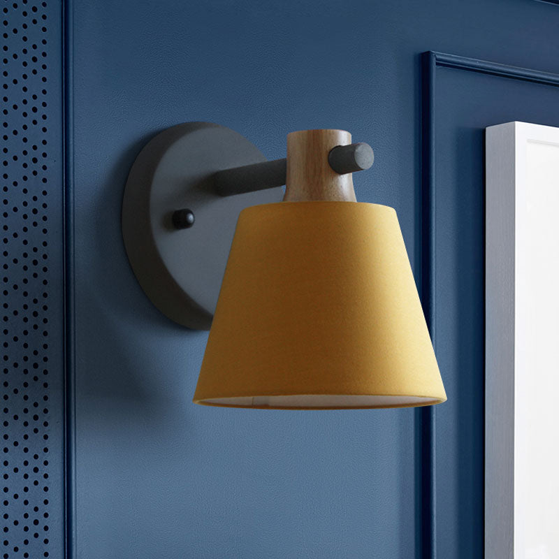 Nordic Stylish Bucket Wall Lamp Rotatable 1 Light Fabric Wall Lighting for Child Bedroom Stair Yellow Clearhalo 'Modern wall lights' 'Modern' 'Wall Lamps & Sconces' 'Wall Lights' Lighting' 1127762