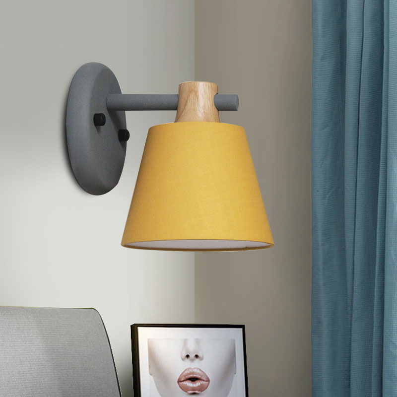 Nordic Stylish Bucket Wall Lamp Rotatable 1 Light Fabric Wall Lighting for Child Bedroom Stair Clearhalo 'Modern wall lights' 'Modern' 'Wall Lamps & Sconces' 'Wall Lights' Lighting' 1127763