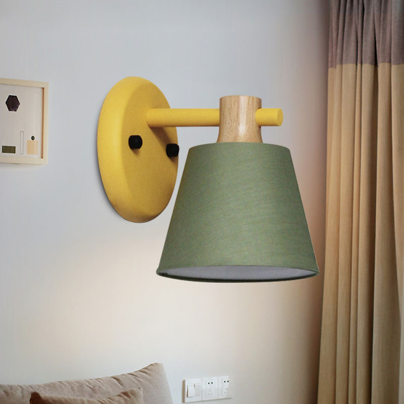 Nordic Stylish Bucket Wall Lamp Rotatable 1 Light Fabric Wall Lighting for Child Bedroom Stair Clearhalo 'Modern wall lights' 'Modern' 'Wall Lamps & Sconces' 'Wall Lights' Lighting' 1127769