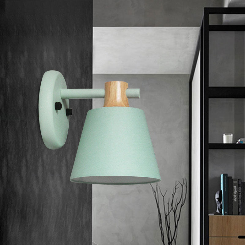 Nordic Stylish Bucket Wall Lamp Rotatable 1 Light Fabric Wall Lighting for Child Bedroom Stair Clearhalo 'Modern wall lights' 'Modern' 'Wall Lamps & Sconces' 'Wall Lights' Lighting' 1127772