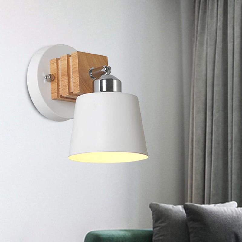 Rotatable Iron Bucket Wall Light 1 Head Nordic Style Wall Lamp in White Finish for Bedside Bathroom White Clearhalo 'Cast Iron' 'Glass' 'Industrial' 'Modern wall lights' 'Modern' 'Tiffany' 'Traditional wall lights' 'Wall Lamps & Sconces' 'Wall Lights' Lighting' 1127775