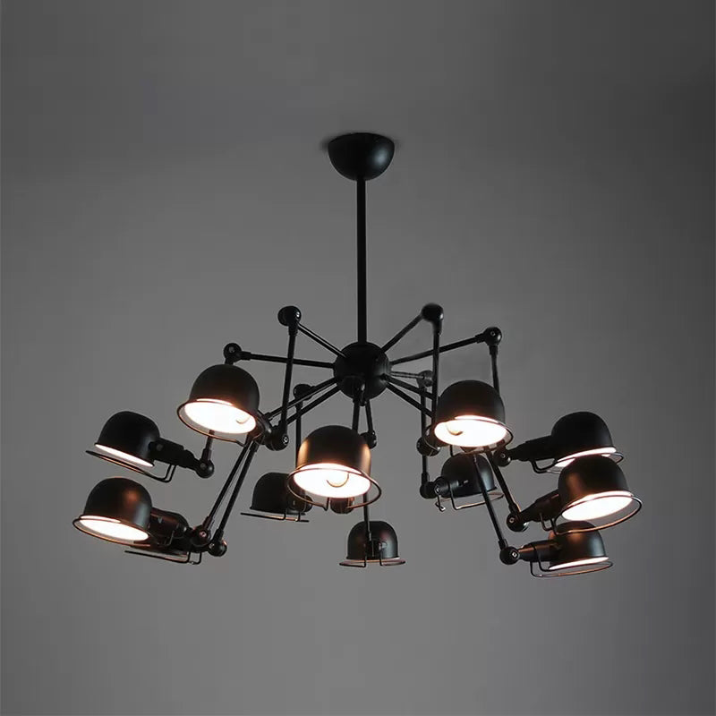 Black Starburst Hanging Light with Dome Metal Shade Retro Dinging Room Chandelier Lighting with Swivel Joint Clearhalo 'Ceiling Lights' 'Chandeliers' 'Modern Chandeliers' 'Modern' Lighting' 112778