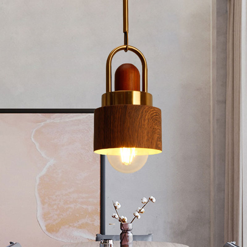 Rustic Style Hanging Light Wood Single Light Brown Pendant Lamp for Living Room Kitchen Brown 5" Clearhalo 'Ceiling Lights' 'Modern Pendants' 'Modern' 'Pendant Lights' 'Pendants' Lighting' 1127781