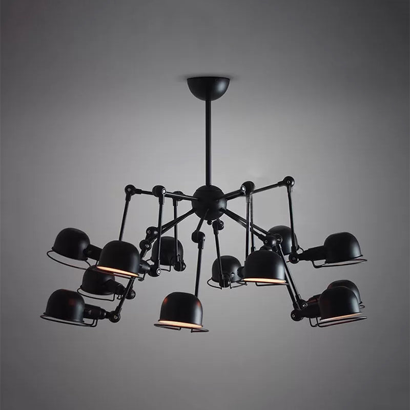 Black Starburst Hanging Light with Dome Metal Shade Retro Dinging Room Chandelier Lighting with Swivel Joint Clearhalo 'Ceiling Lights' 'Chandeliers' 'Modern Chandeliers' 'Modern' Lighting' 112779