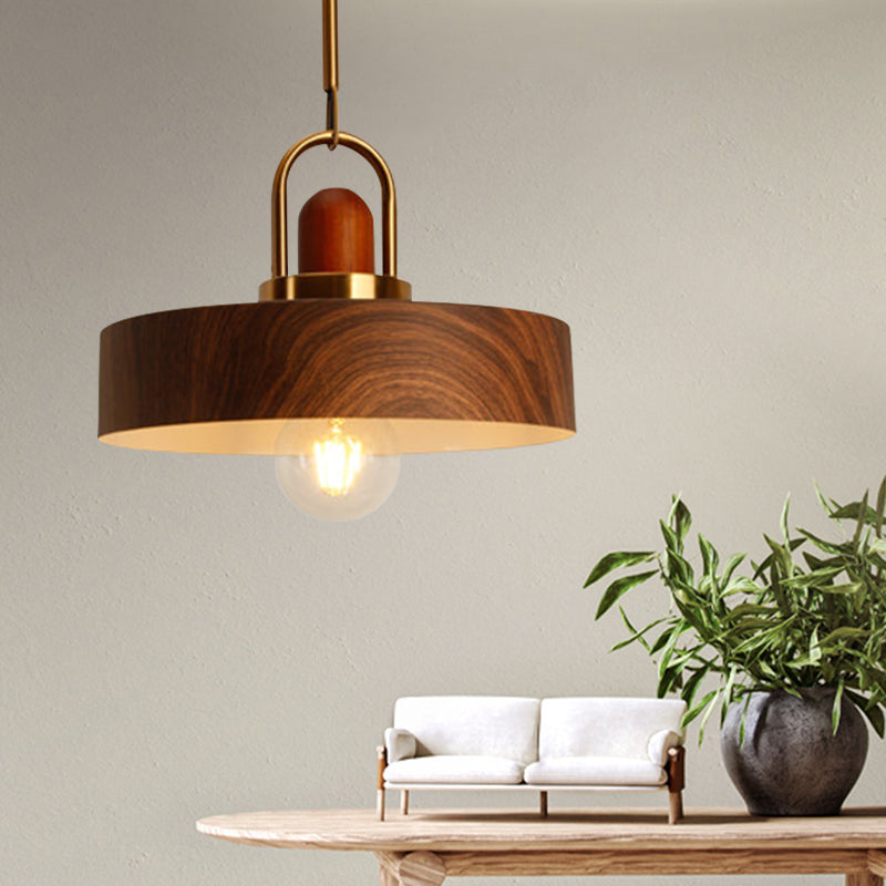 Rustic Style Hanging Light Wood Single Light Brown Pendant Lamp for Living Room Kitchen Brown 12" Clearhalo 'Ceiling Lights' 'Modern Pendants' 'Modern' 'Pendant Lights' 'Pendants' Lighting' 1127791