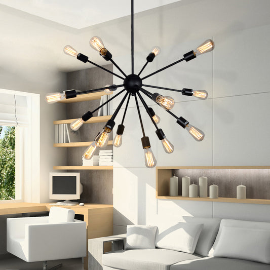 Sputnik Chandelier Pendant Light Nordic Metal 16 Lights Black Hanging Pendant Lamp Black Clearhalo 'Ceiling Lights' 'Chandeliers' 'Modern Chandeliers' 'Modern' Lighting' 112780