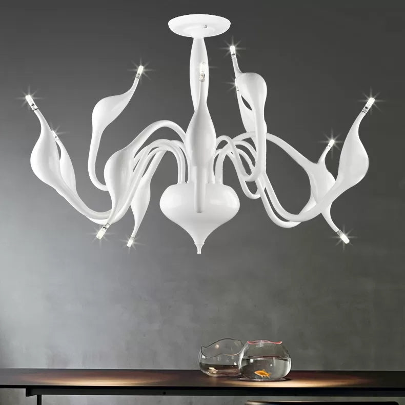 12/18 Lights Living Room Ceiling Chandelier with Swan Acrylic Shade White Suspension Pendant 12 White Clearhalo 'Ceiling Lights' 'Chandeliers' 'Modern Chandeliers' 'Modern' Lighting' 112783