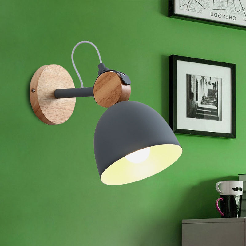 Angle Adjustable Dome Bedroom Wall Lighting Domed Shade One Light Nordic Wall Lamp Grey Clearhalo 'Cast Iron' 'Glass' 'Industrial' 'Modern wall lights' 'Modern' 'Tiffany' 'Traditional wall lights' 'Wall Lamps & Sconces' 'Wall Lights' Lighting' 1127840
