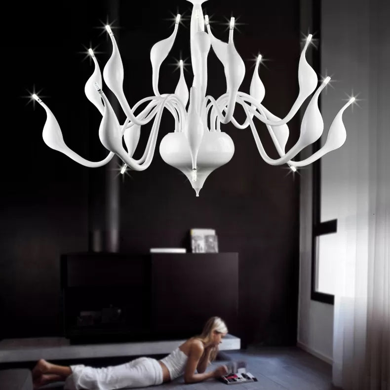 12/18 Lights Living Room Ceiling Chandelier with Swan Acrylic Shade White Suspension Pendant 18 White Clearhalo 'Ceiling Lights' 'Chandeliers' 'Modern Chandeliers' 'Modern' Lighting' 112786