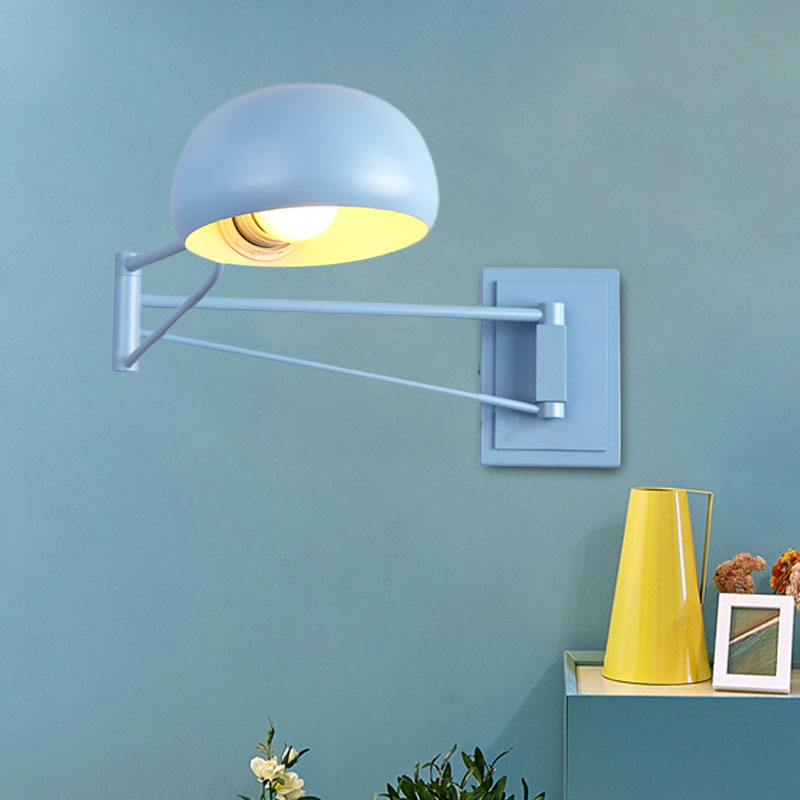 Macaron Loft Extendable Wall Lighting Bowl Shade One Bulb Metal Sconce Lamp for Adult Kid Bedroom Blue Clearhalo 'Cast Iron' 'Glass' 'Industrial' 'Modern wall lights' 'Modern' 'Tiffany' 'Traditional wall lights' 'Wall Lamps & Sconces' 'Wall Lights' Lighting' 1127869
